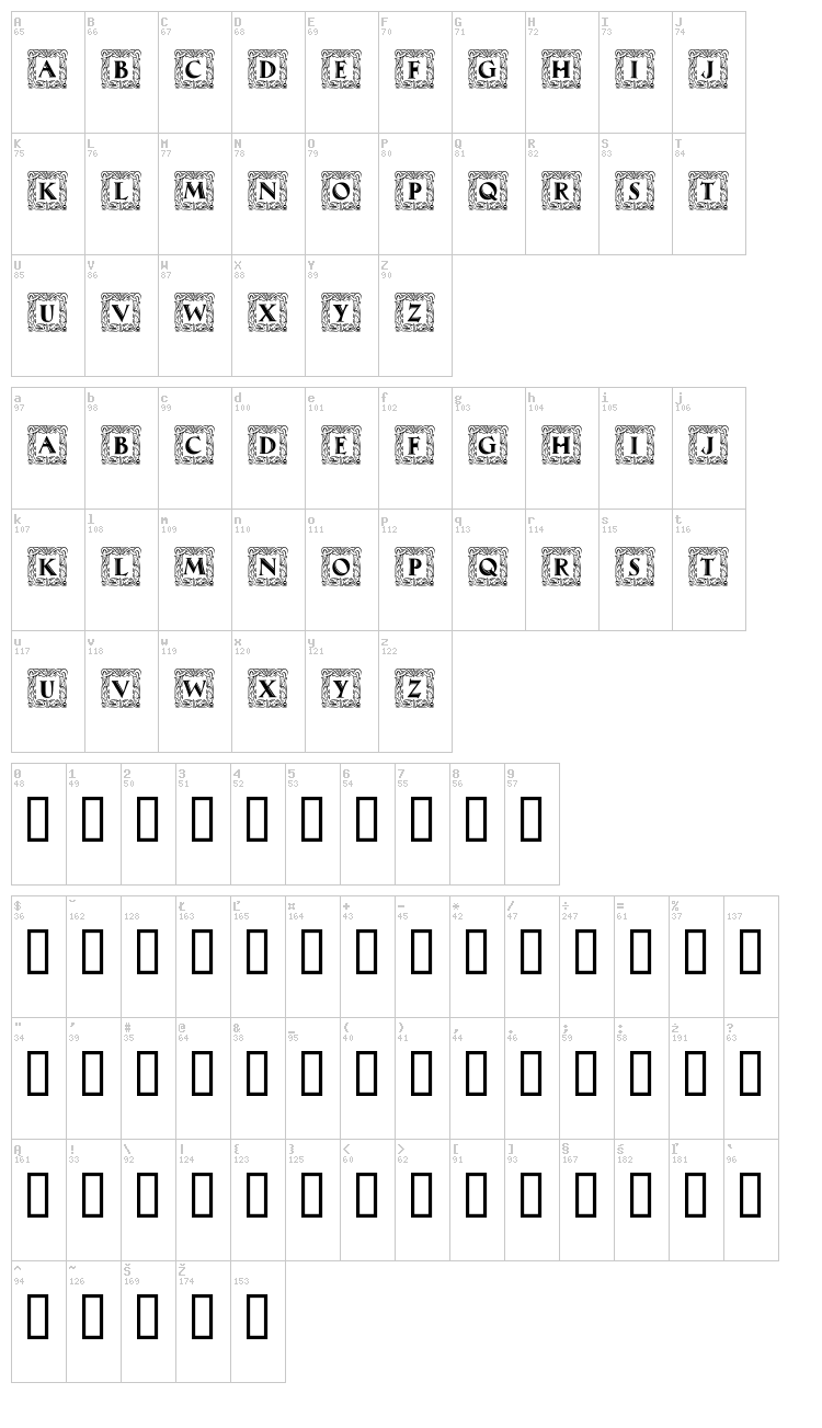 Maximilian Antiqua Initialen font map